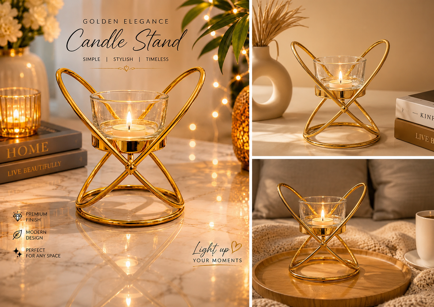 Golden Elegance Candle Stand