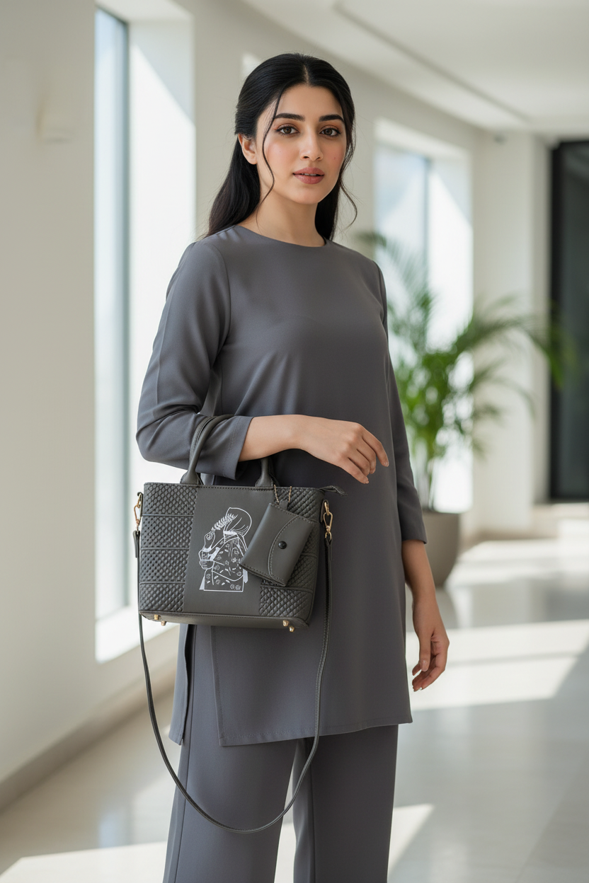 Grey Quilted Bag - Front