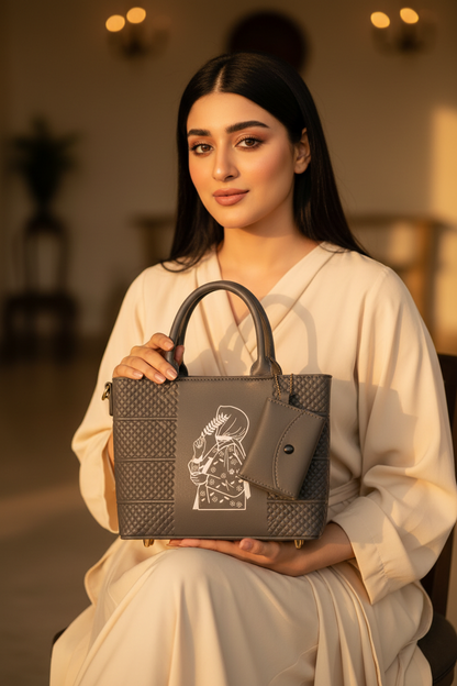 Grey Quilted Bag - Seated