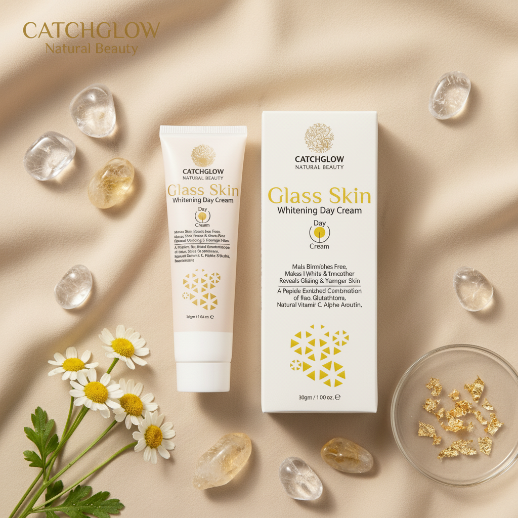 CatchGlow Glass Skin Cream close-up on beige background